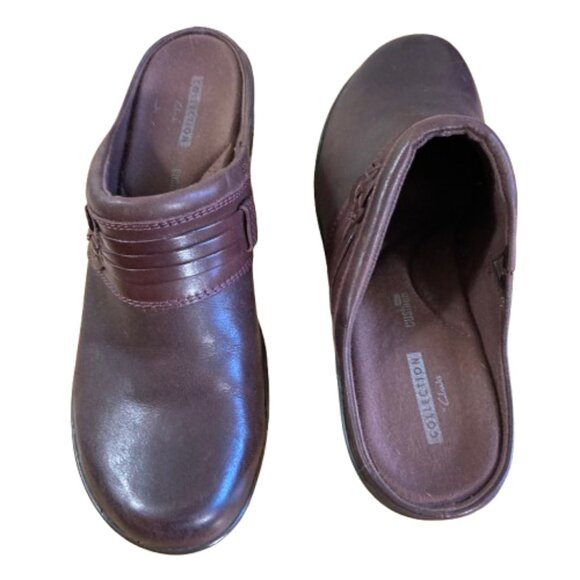 Clark's Collection Clogs Marion Jess Leather sz 8.5 Mahogany/Brown, 2.25" heel - Picture 7 of 11